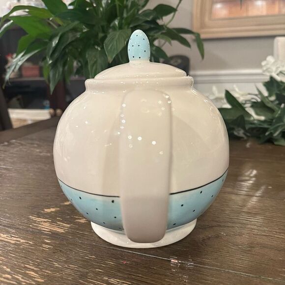 Rae Dunn Artisan Collection by Magena‎ Teapot Pastel Blue Black Polka Dots POUR - Picture 4 of 9